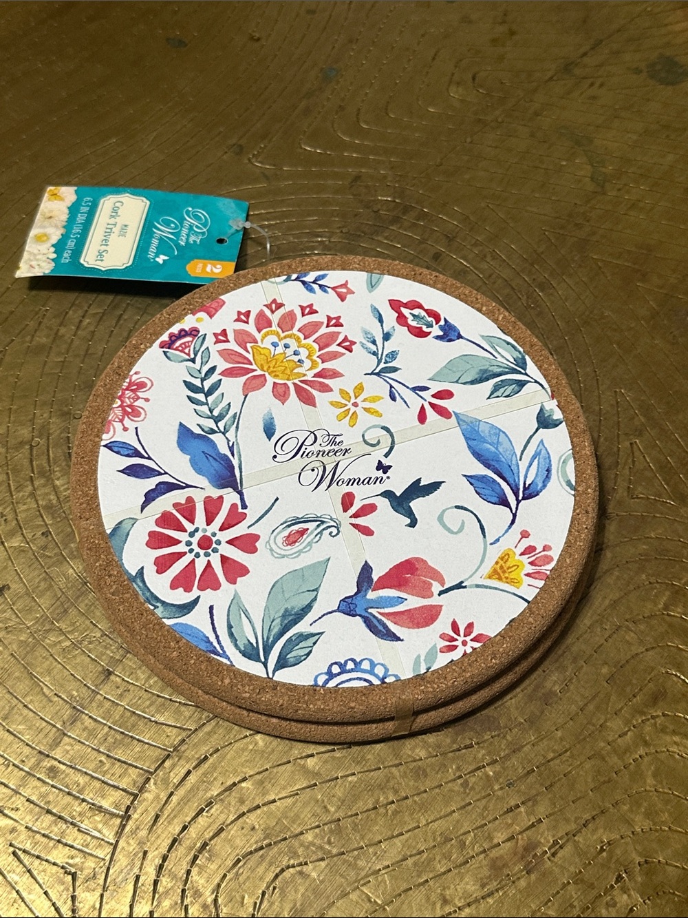Pioneer Woman Set of 2 Mazie Cork Trivet Set